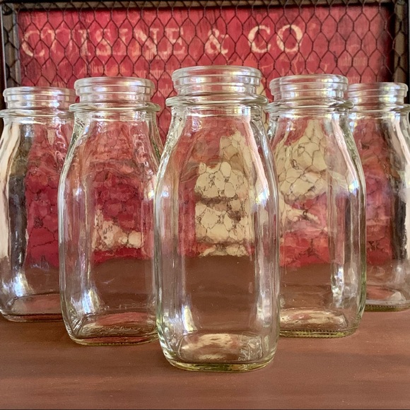6 Country Farmhouse Glass Milk Bottles - Picture 1 of 10